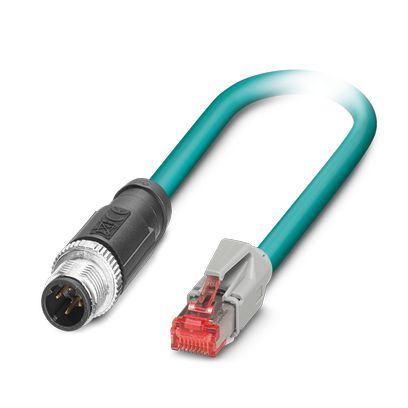 Phoenix Contact Ethernet Cordset; NBC-M12MSD/10.0-93E/R4AC; M12 to RJ45; CAT5; Male Straight to Male Straight; 4-Pin; 10m PUR Cable
